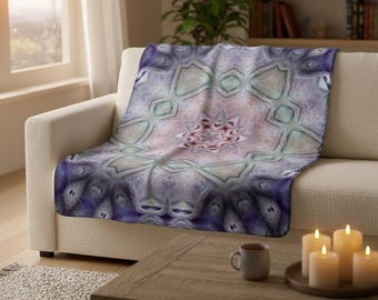 Manta psicodélica y suave, mandala índigo, manta fractal neón 127x152, decoración de sofá alucinante