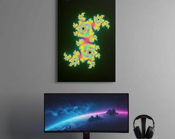 Póster fractal para colgar, fractal copo de nieve ácido, arte mural psicodélico neón, decoración plana alucinante