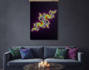 Fraktal Poster zum Aufhängen, Drache Fraktal, Neon Psychedelisches Wandbild, Trippy WG Deko