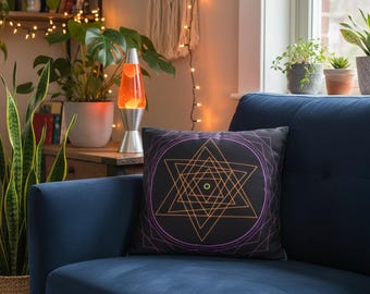 Funda de almohada psicodélica de 45x45 cm, Yantra, almohada fractal neón, arte generativo, decoración psicodélica para pisos