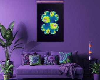 Póster fractal para colgar, Fractal de galaxia espiral, Arte mural psicodélico neón, Decoración plana alucinante