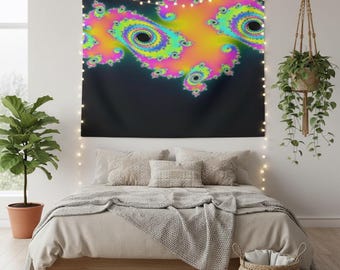 Tapiz psicodélico, fractal de caballito de mar, colgante de pared fractal de neón, decoración psicodélica para apartamentos