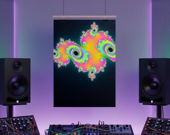 Póster fractal para colgar, fractal de caballito de mar, arte mural psicodélico neón, decoración plana alucinante