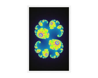 Fractal Acrylic Wall Art, Spiralgalaxie Fraktal, Neon Fractal Print with Wood Stand, Trippy Decor