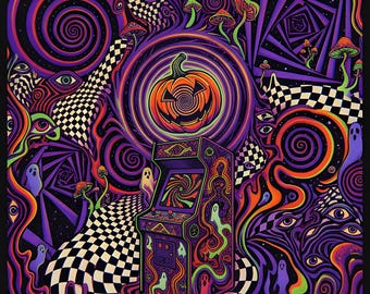 Halloween Printable Wall Art, Abstract Halloween Art, Psychedelic Blacklight Poster, Trippy Spooky Decor, Instant Download