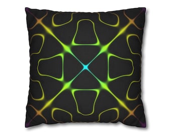 Psychedelic Throw Pillow Cover 18x18, Neon Fractal Cushion, Chladni Sound Art, Trippy Dorm Decor
