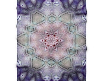 Psychedelic Throw Blanket, Indigo Mandala, Neon Fractal Blanket 50x60, Trippy Couch Decor