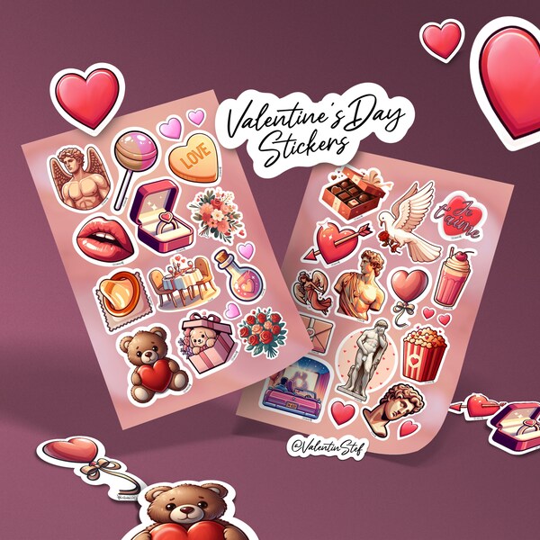 Valentine's Day Stickers Scrapbooking : Lot de 30+ Stickers Artisanaux pour la Saint-Valentin