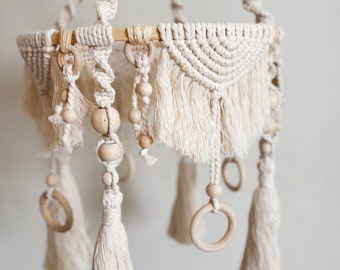 Boho Baby Crib Mobile | Natural Cotton Nursery Decor | Dreamy Hanging Mobile