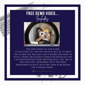 Peut inclure: Une capture d'&eacute;cran d'une vid&eacute;o montrant une femme d&eacute;montrant comment utiliser un formulaire. Le texte &agrave; l'&eacute;cran indique "FREE DEMO VIDEO... Includes. THE FREE DEMO OF THE FORM. IT INCLUDES ALL THE SECTIONS IN DETAIL TO HELP YOU LEARN THE PROCESS AND UNDERSTAND HOW TO HAVE A MORE ORGANIZED FASHION BUSINESS SO YOU CAN DEMONSTRATE HOW PROFESSIONAL YOU ARE IN THE INDUSTRY. REMEMBER THAT THE FIRST IMPRESSION IS WHAT SETS THE TONE IN BUSINESS AND FASHION MORE... www.licethmendoza.com"