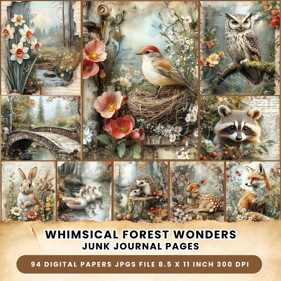 Whimsical Forest Junk Journal Kit: Vintage Woodland Ephemera (printable ...