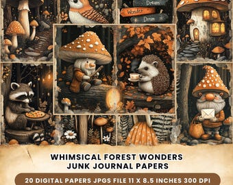 Whimsical Forest Junk Journal Kit: vintage afdrukbare pagina's (digitale download)