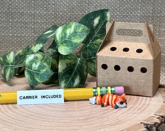 3D Printed Articulated Miniature Animal Pet Fidget Toy Orange Kit Baby Fox Carrier Included