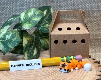 3D Printed Articulated Miniature Animal Pet Fidget Toy Kitty Cat Kitten Orange Tabby Carrier Included