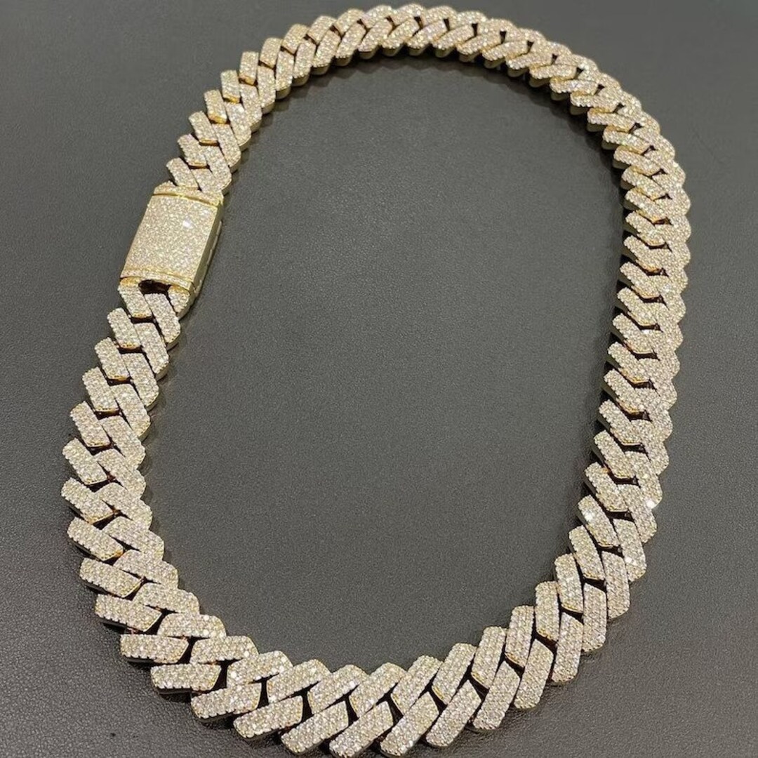 18mm Ice Out VVS1 Moissanite Ice Out Prong Cuban Chain,men's Miami