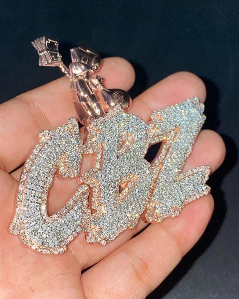 Custom VVS Letter Name Moissanite Pendant 925 Silver Hip Hop Moissanite