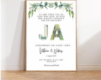 Regalo de dinero para boda con sí personalizable como descarga digital para imprimir, regalo de boda por dinero, regalo para matrimonio