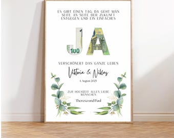 Regalo de boda en efectivo con "Sí" personalizado como descarga digital para imprimir | Regalo de boda por dinero | Regalo de matrimonio