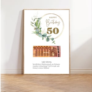 Presente em dinheiro para um aniversário redondo ou de 50 anos para um homem, namorado ou esposa, namorada | personalizado | Download Digital Feliz Aniversário
