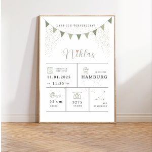 Cartel de nacimiento personalizado | Carta natal imagen de nacimiento anuncio de nacimiento | Regalo de nacimiento imprimible para niño o niña.