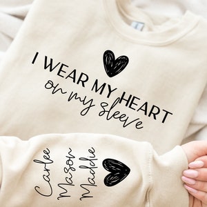 Wear My Heart On My Sleeve PNG SVG Bundle, Font Included For DIY Personalization, Personalize Kids Name On Sleeve, Mama Svg, Custom Gift Svg