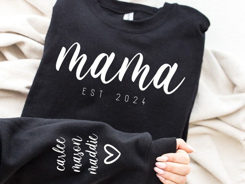 Mama EST 2024 PNG SVG, Font Included, Personalize Names on Sleeve, Diy Bundle to Change Year Mama Tshirt Sweatshirt Png Svg, Minimalist Svg image 7