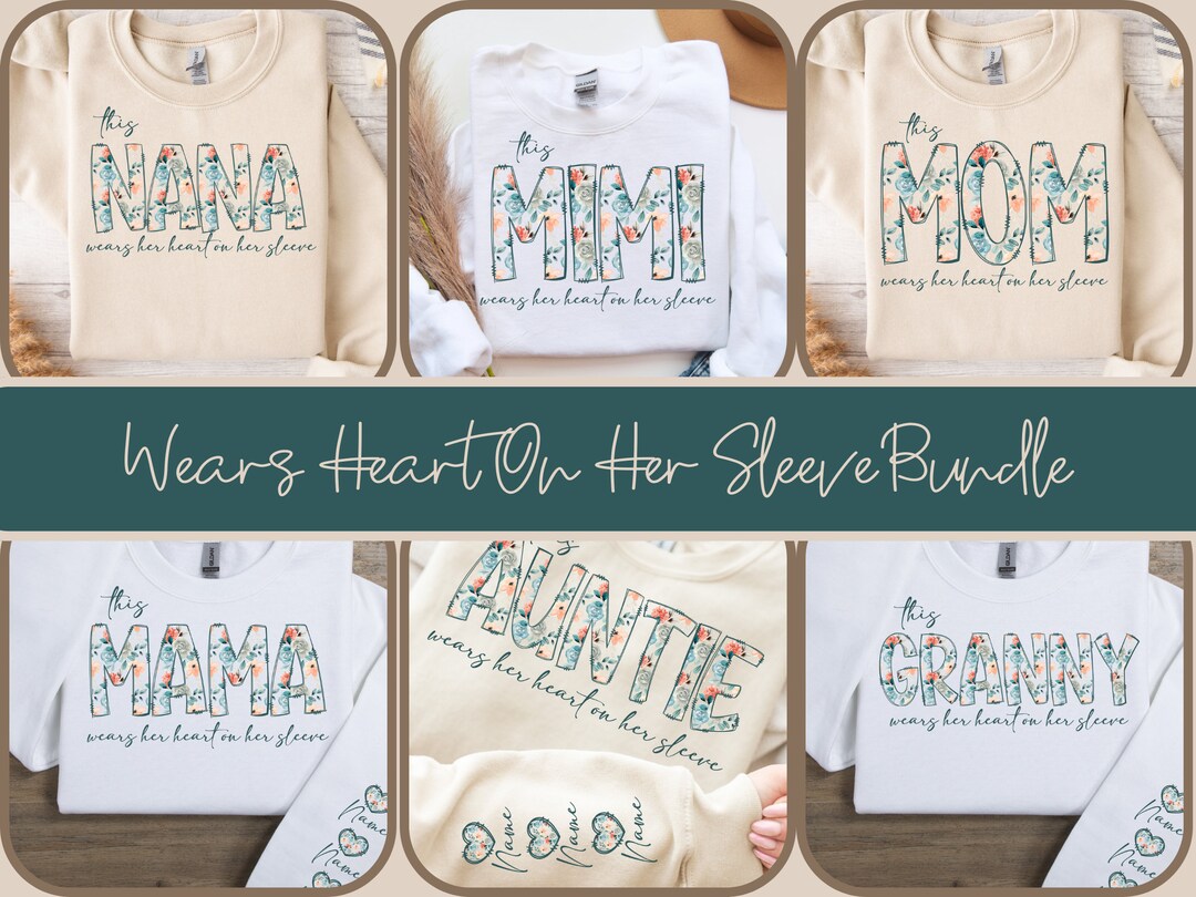 Blue Floral Wear Heart on Sleeve PNG Bundle, Heart on My Sleeve With