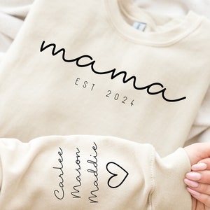 Mama EST 2024 PNG SVG, Font Included, Personalize Names on Sleeve, Diy Bundle to Change Year, Mama Tshirt Sweatshirt Png Svg, Minimalist Svg