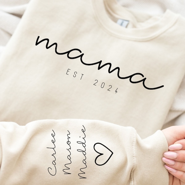 Mama EST 2024 PNG SVG, lettertype inbegrepen, personaliseer namen op mouw, Diy bundel om jaar te veranderen, Mama Tshirt Sweatshirt Png Svg, minimalistische Svg