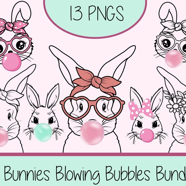 Bunnies Blowing Bubbles Bundle PNG, 13 Pngs, Bunny Png, Trendy Bunny, Bubble Gum Png, Blowing Bubbles Png, Easter Png, Clipart png