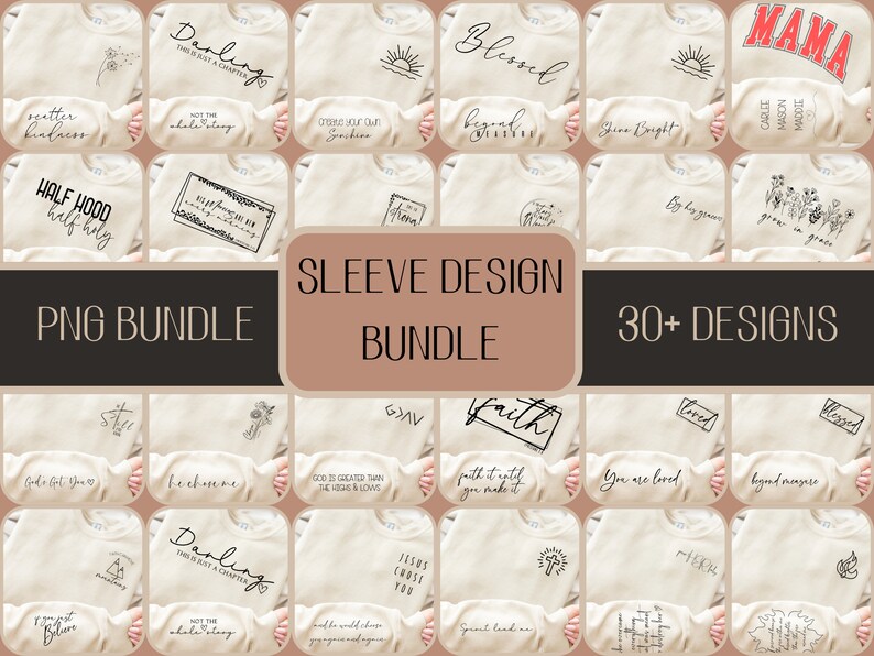 Sleeve Design PNG Bundle, 30 Designs, Sleeve Sayings, Darling This is