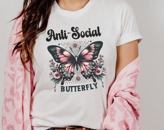 Anti Social Butterfly T-Shirt: Retro Graphic Tee for Women