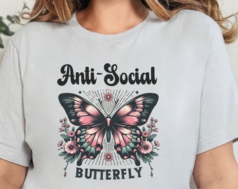 Anti Social Butterfly T-Shirt: Retro Graphic Tee, Social Anxiety Gift