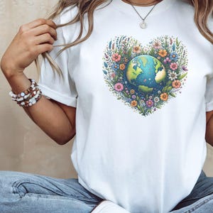 Earth Day T-Shirt: Floral Planet Tee, Environmental Top