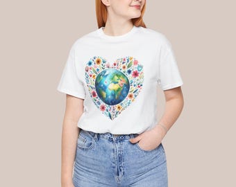 Earth Day Shirt: Floral Watercolor Planet Tee