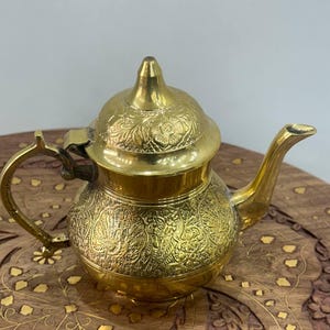 Vintage Brass Teapot | Hand-Etched Indian Tea Kettle | Decorative Brass Pot for Home Decor, Gifts & Pooja Use I Teapot