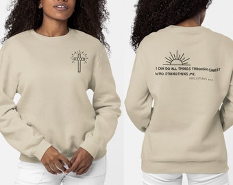 Filipian 4:13 Bluza damska Modna chrześcijańska bluza Bluza z pismami świętymi dla Boho chrześcijańska bluza z okrągłym dekoltem z wersetem biblijnym Bluza damska