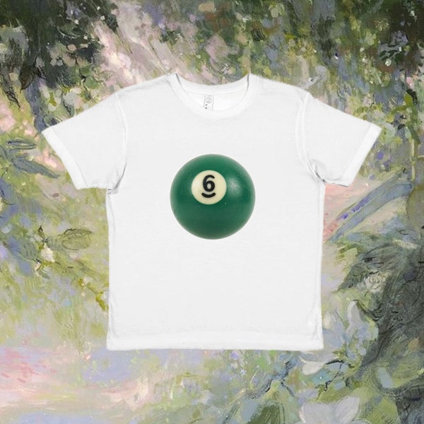 Green Pool Ball Baby Tee, Lucky 6 Billiard T-shirt, Y2K Style Fitted Top, Fun Quirky 90s Crewneck, Indie Funky Vintage Fashion