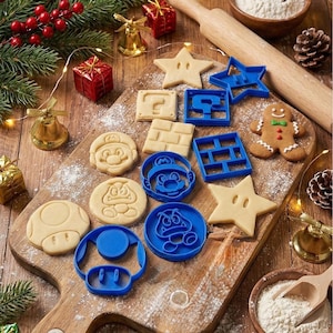 Super Mario Keksausstecher Set – 6-teilig mit Prägestempel – Mario, Toad, Stern & mehr – Perfekt für Gamer, Kindergeburtstage und Weihnacht