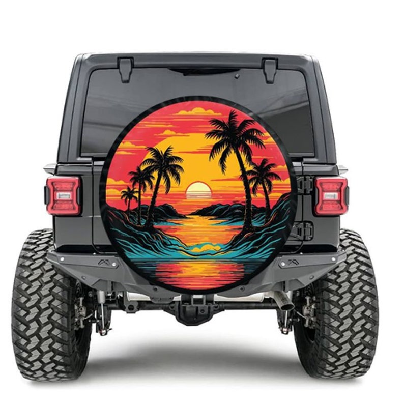 Sunset Palm Trees Tropical Spare Tire Cover With or Without Camera Hole image 3
