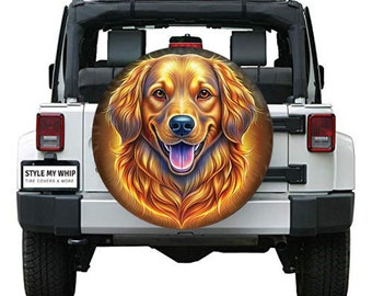 Golden retriever spare tire cover with optional rear camera cutout