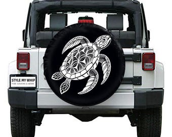 Sea turtle spare tire cover available with or without camera cutout sizes to fit up to 35" tires