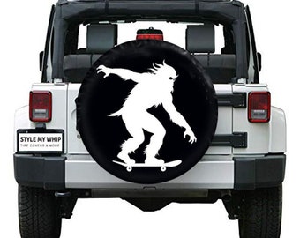 Bigfoot  sasquatch skater skateboarding spare tire cover with optional camera hole