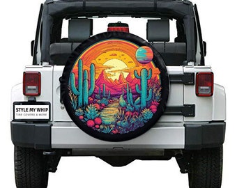 Cactus desert garden sunset spare tire cover with or without camera hole