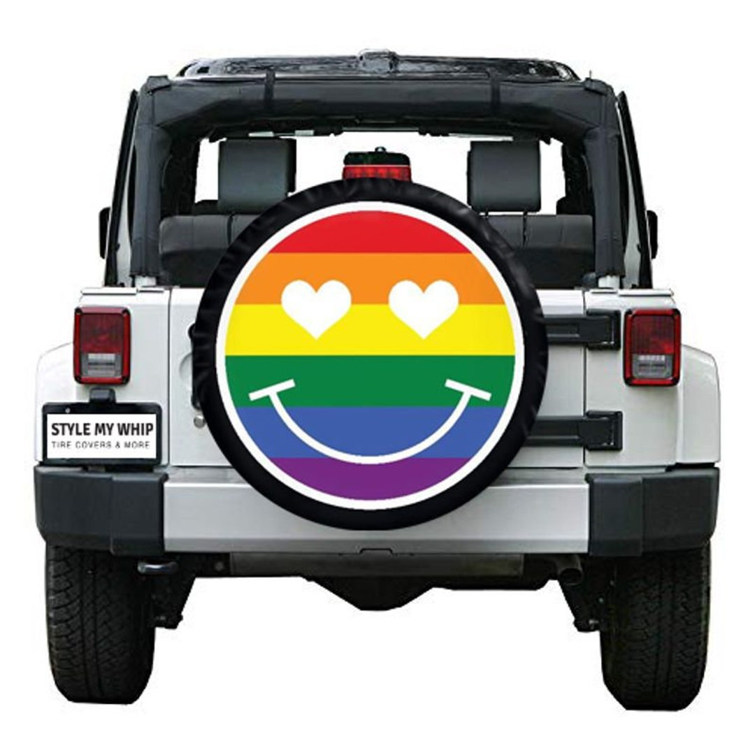 Rainbow Happy Face Emoji Spare Tire Cover With or Without Backup Camera ...