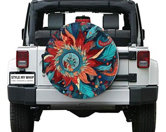 Boho Bohemian Pattern spare tire cover with or without backup camera hole