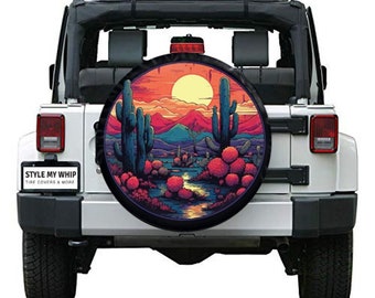 Cactus desert garden sunset spare tire cover with or without camera hole