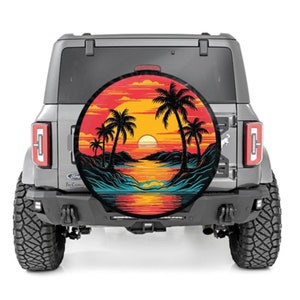 Sunset Palm Trees Tropical Spare Tire Cover With or Without Camera Hole image 2