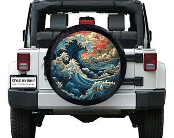 Ocean Waves Boho Bohemian Spare Tire Cover With or Without Camera Hole Many size options