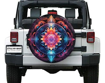 Boho meditation colorful zen bohemian design spare tier cover with or without backup camera hole